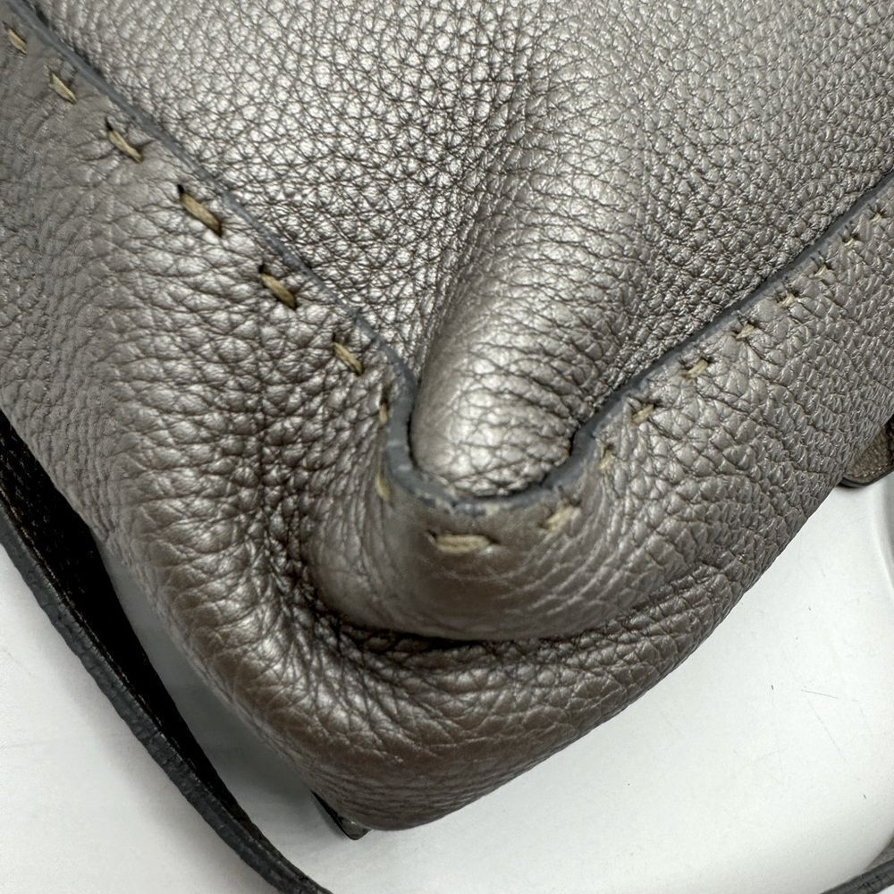Auth Fendi Metallic Grey Beige Selleria Leather Anna Crossbody Messenger Bag - Picture 9 of 15